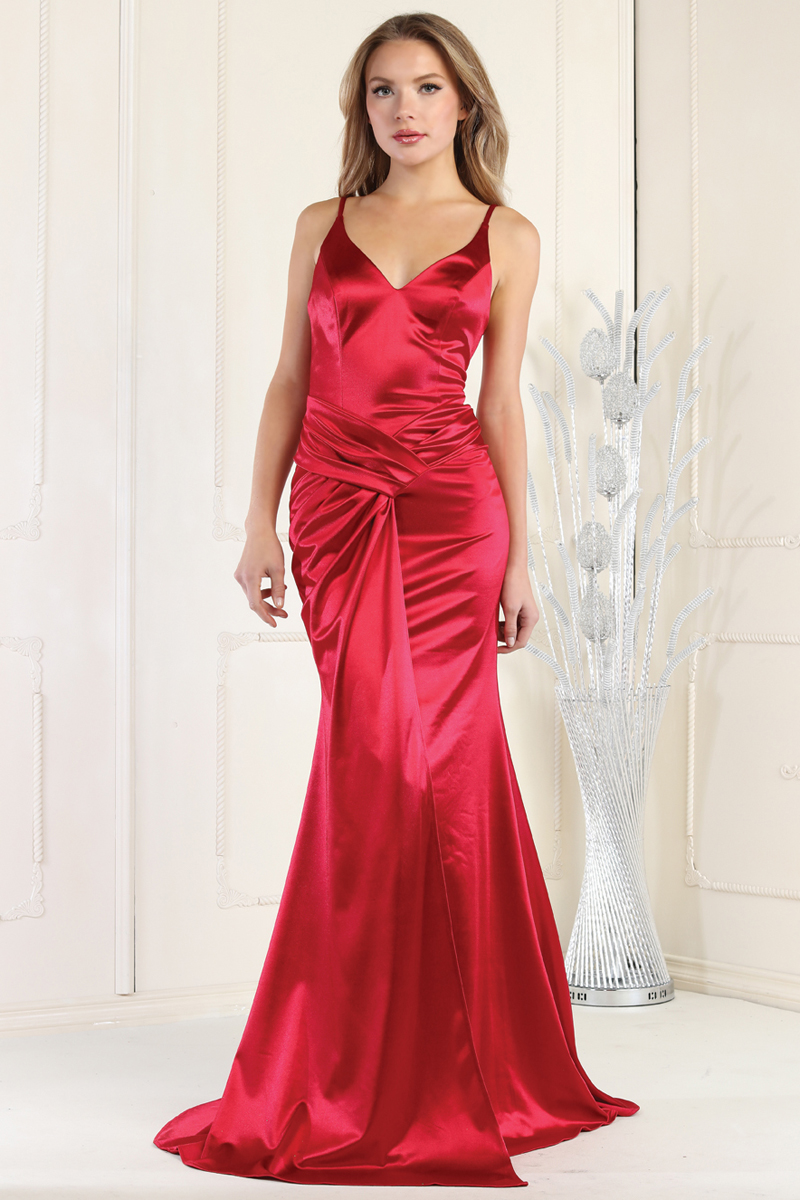 Deep V Neck Solid Trumpet Evening Dress